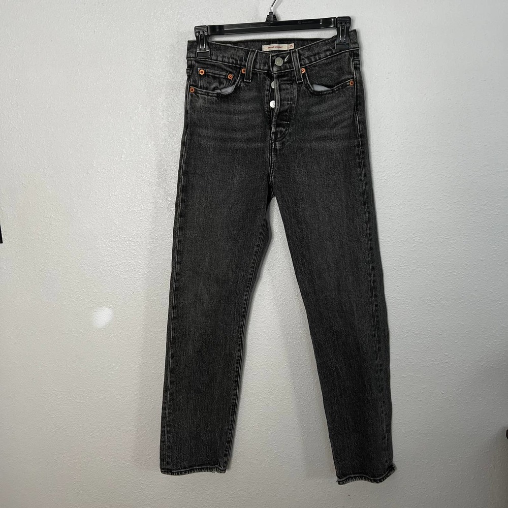 Levi's Premium Wedgie Straight Jeans Black Straight Leg Button Fly Sz 25